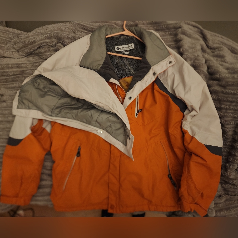 Columbia Orange White and Gray Mens Sz 2x Winter Coat EUC W/ Removable Hood
